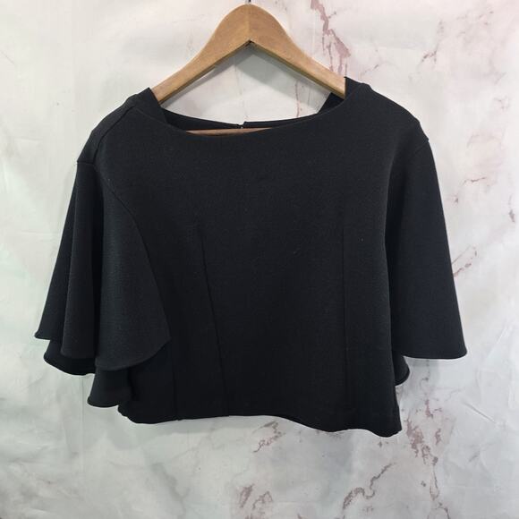 Anthropologie Tops - Anthropologie Shirt Womens XS Black Eri Ali Blouse Boxy Cropped Flounce Keyhole
